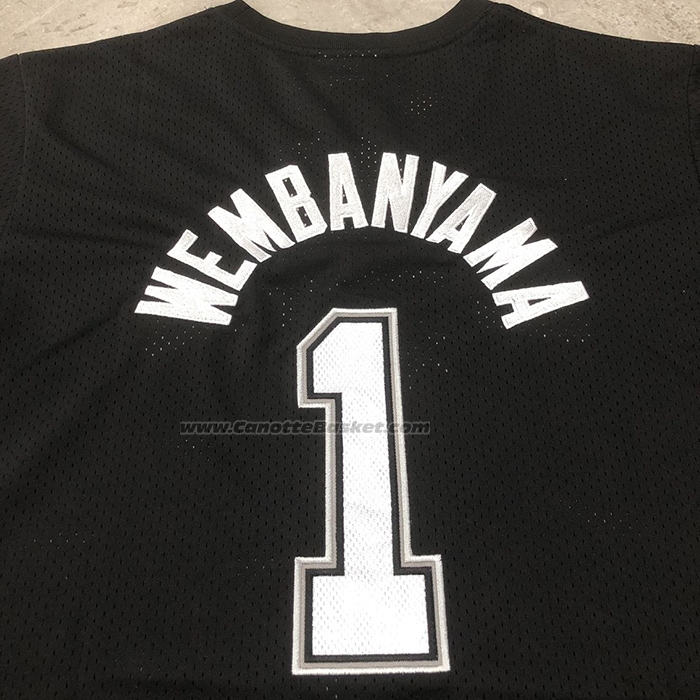 Maglia Manica Corta San Antonio Spurs Victor Wembanyama No 1 Nero